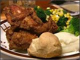 Fried Chicken with Mashed Potatoes, Vegetables and Biscuit