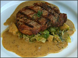 Pork Chop and Brussels Sprouts with Cider Mustard Sauce