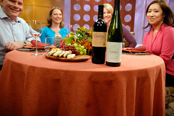Guests on the set from Check, Please! Bay Area episode 605 with featured wines