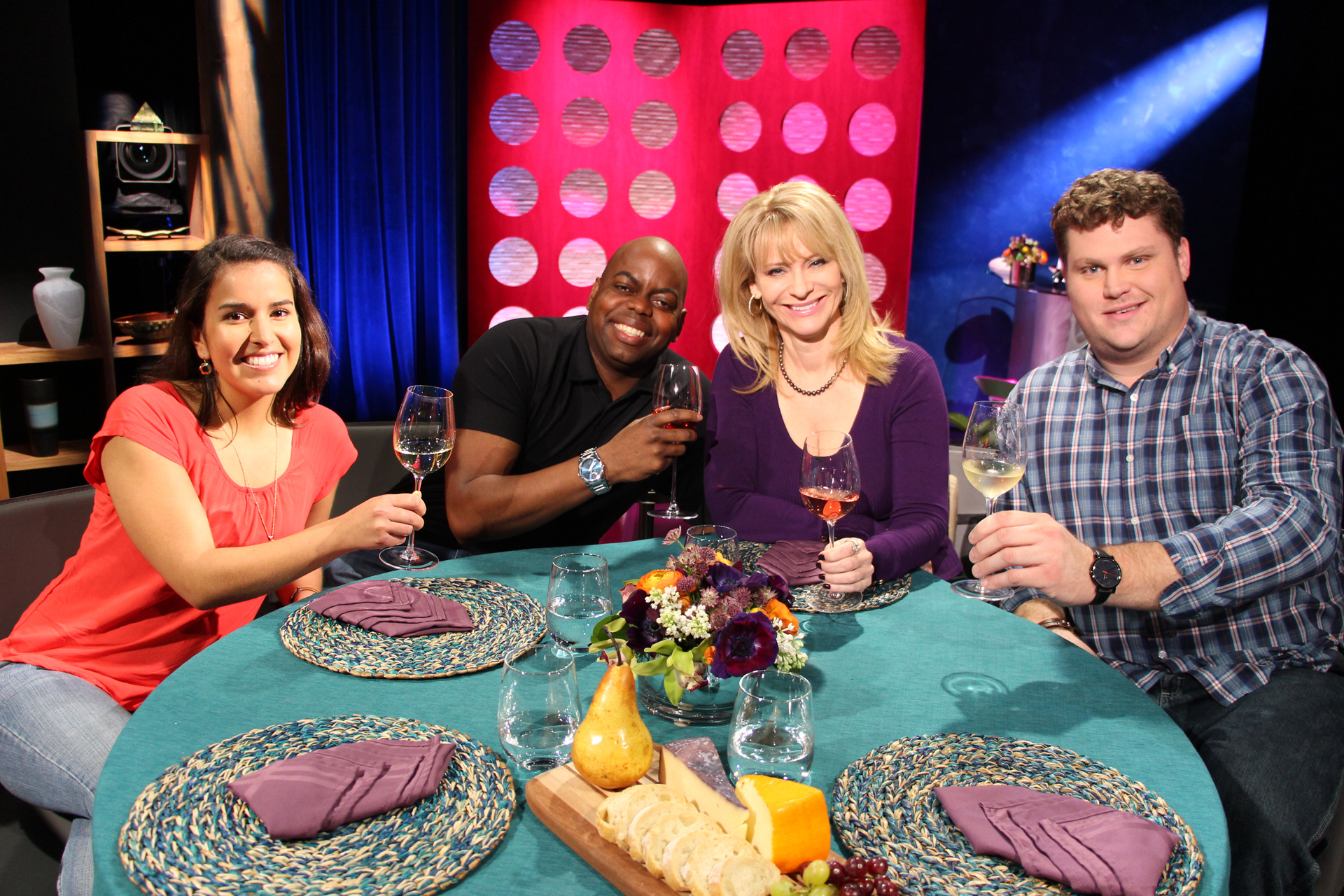Check, Please! Bay Area host Leslie Sbrocco and guests on set for the fourth episode of Season 10. Photo: Wendy Goodfriend