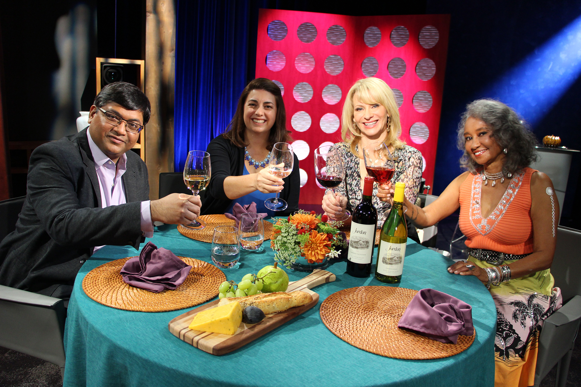 Check, Please! Bay Ares Host Leslie Sbrocco and guests on the set of the eighth episode of season 10.