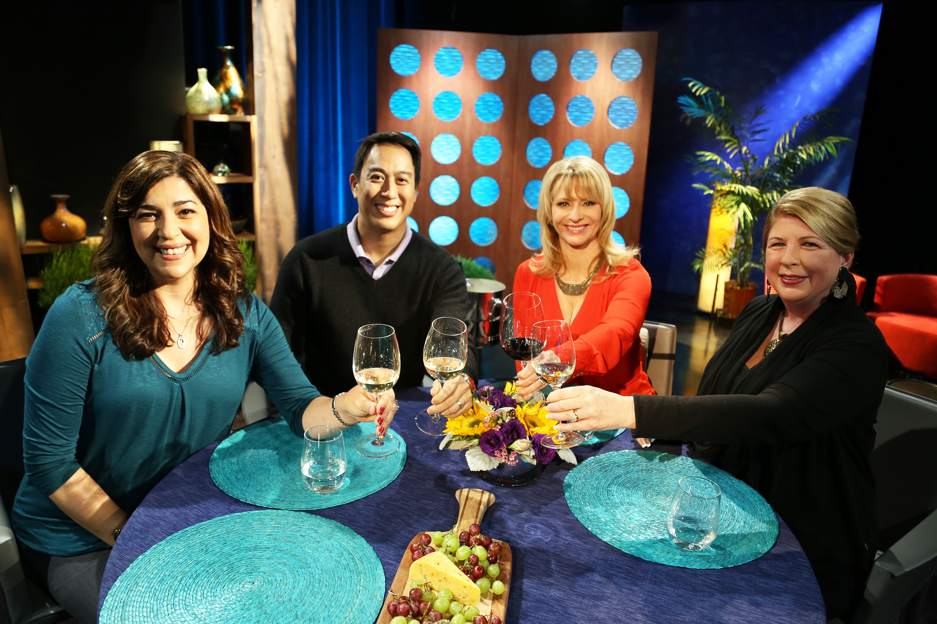 Host Leslie Sbrocco and guests on the set of the premiere episode of season 11.