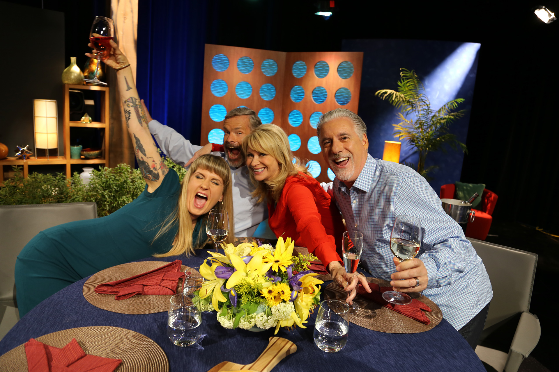 Host Leslie Sbrocco and guests having fun on the set of the episode 11 of season 11.