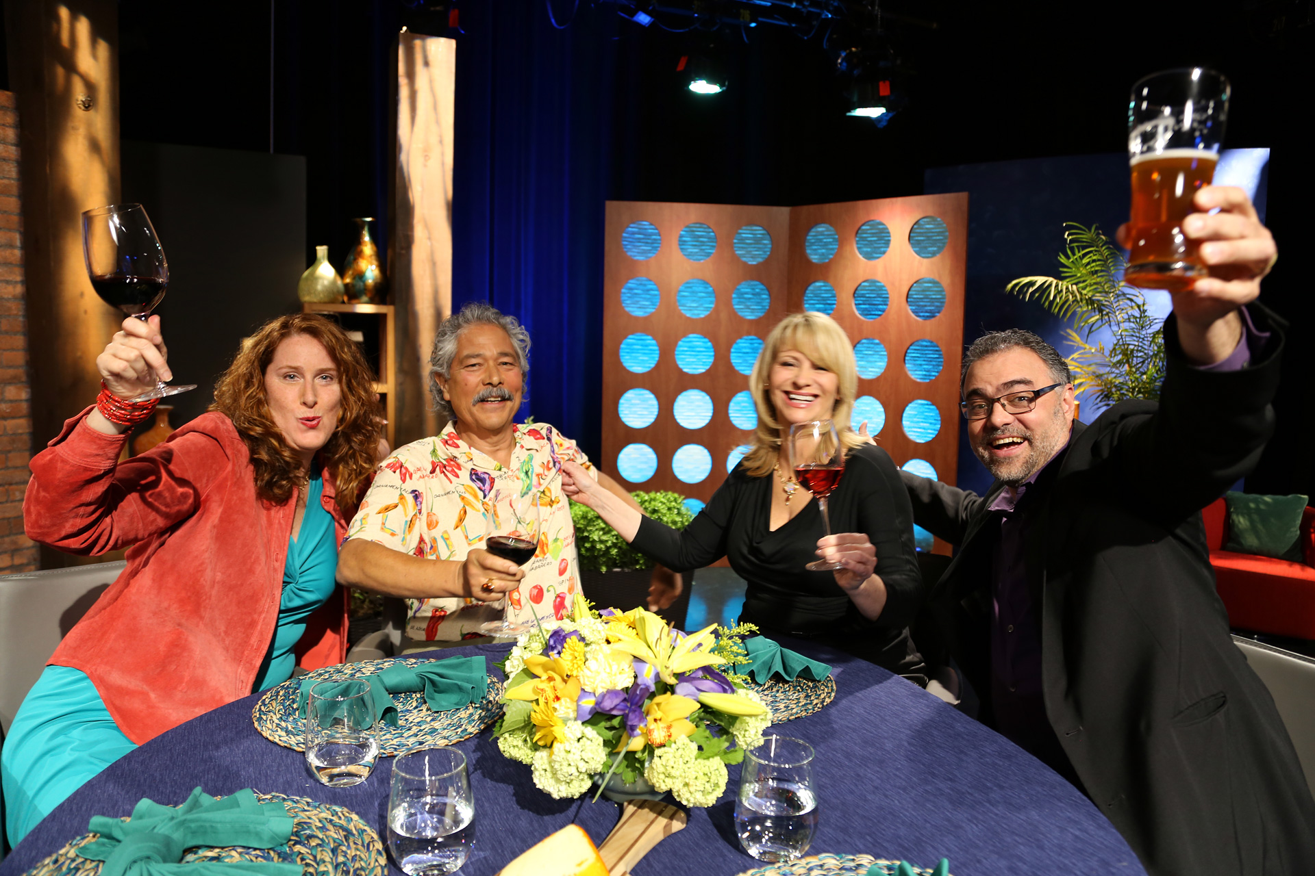 Host Leslie Sbrocco and guests having fun on the set of the episode 13 of season 11.