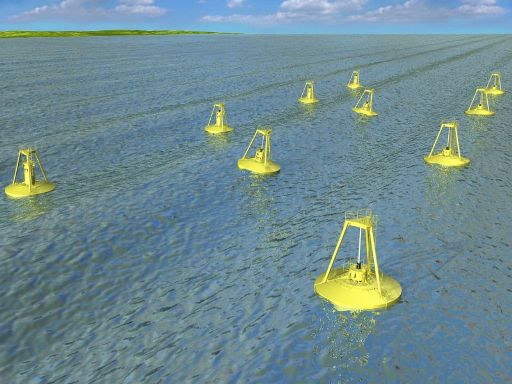 Wave energy buoys proposed for Reedsport, OR (artist's conception). Photo by Tom Banse.