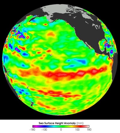 2006 El Nino conditions, as observed by the Jason satellite. Photo: NASA