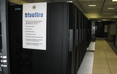The IBM Bluefire 76-teraflop computer, centerpiece of NCAR's supercomputing center. Photo: Craig Miller