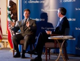 Gov. Schwarzenegger fields questions from Greg Dalton of the Commonwealth Club's Climate One initiative. Photo: Governor's Office