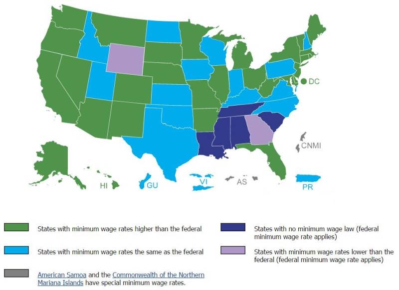 Minimum wage laws in the states as of January 1, 2016