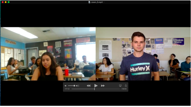 My US Government seniors video conferencing with John F. Kennedy High School US History juniors