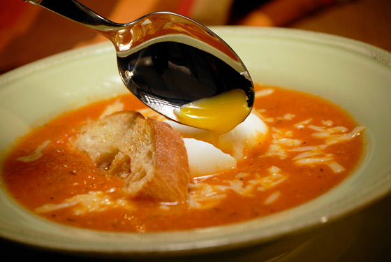 Tomato Chowder With Mollet Eggs