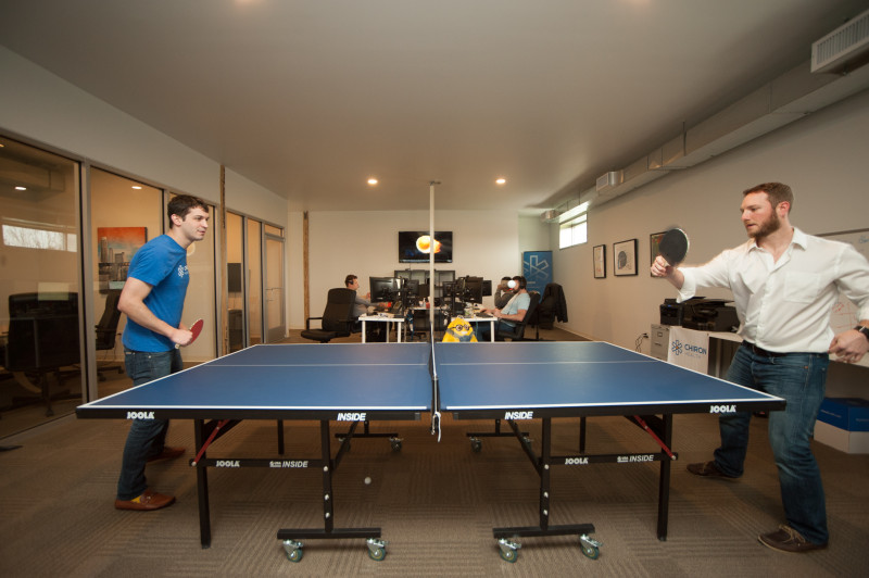 True to startup culture and their mission of promoting health,  Chiron includes a ping pong table at its Austin-based office. (courtesy Chiron Health) 