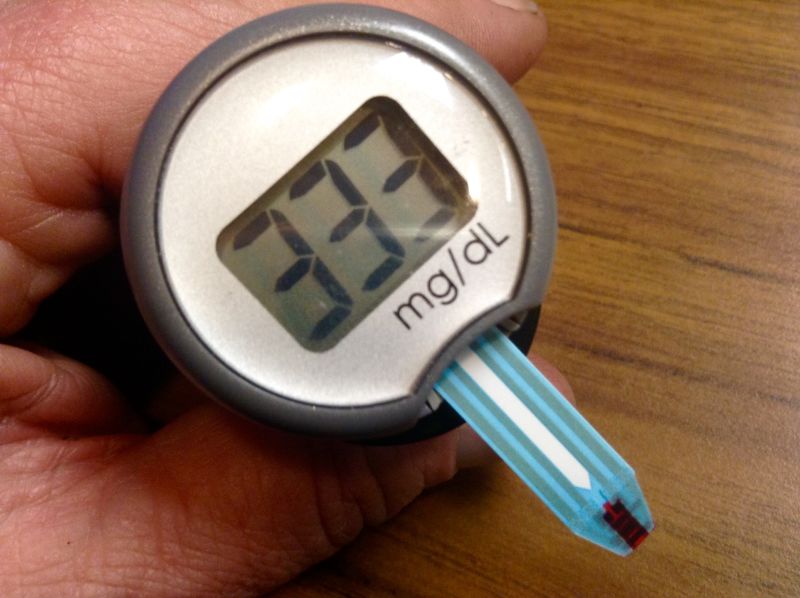 High glucose readings on a glucose meter. 