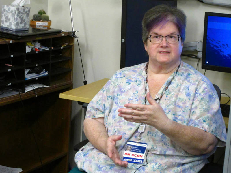 ICU office services manager Sharon Compton in Anchorage, Alaska, talks about a new telemedicine partnership between the Iliuliuk Family and Health Services on Unalaska Island and Providence Alaska Medical Center.