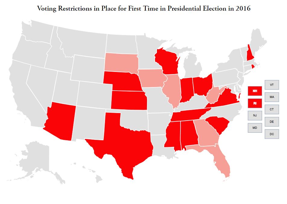 Map States With New Voting Restrictions In Place For The 2016 Presidential Election Kqed