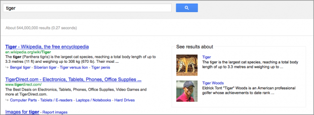 Search for [tiger] yields choices