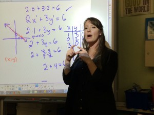 Christa Quint teaches a math class at the Lenox Academy. Teachers at the school resist the urge to offer hints when a student struggles with a question.