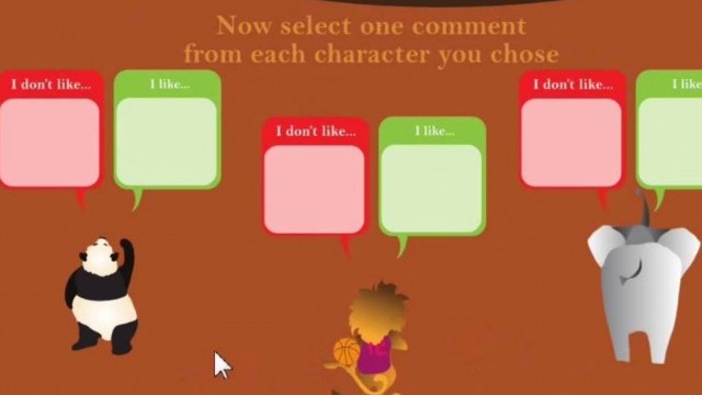 A screenshot from the Posterlet game: choosing negative or positive feedback.