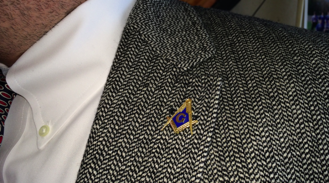 The discovery of this Freemasons pin helped students unlock the next phase of the Dolus game. (Courtesy of John Fallon)