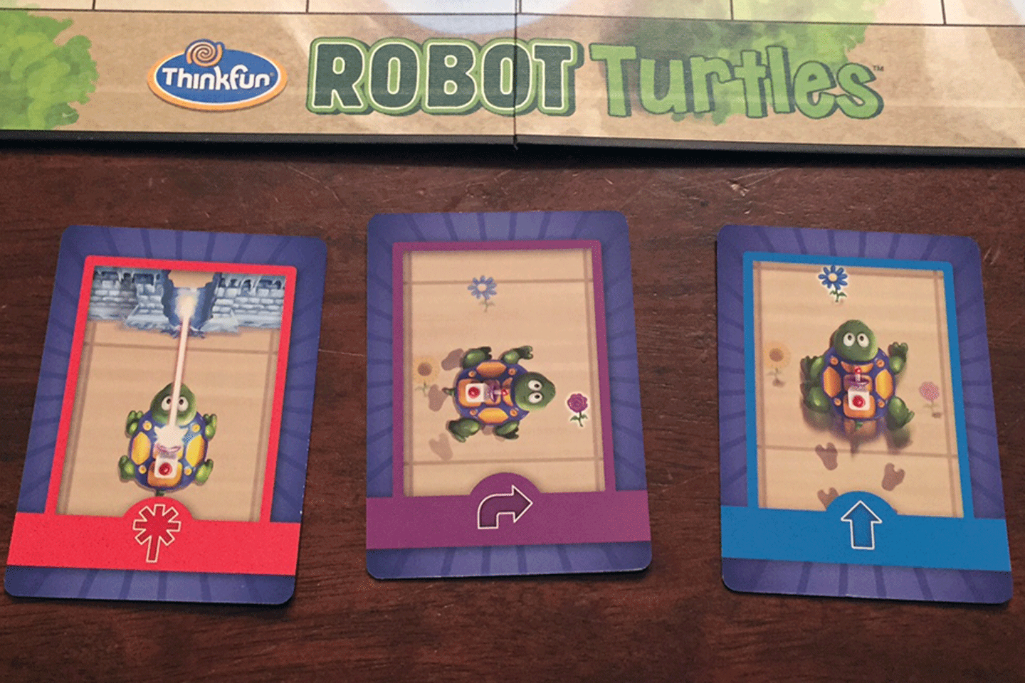 Cards program "Robot Turtles" to blast, turn or proceed to their destination. (Courtesy of Matthew Farber) 