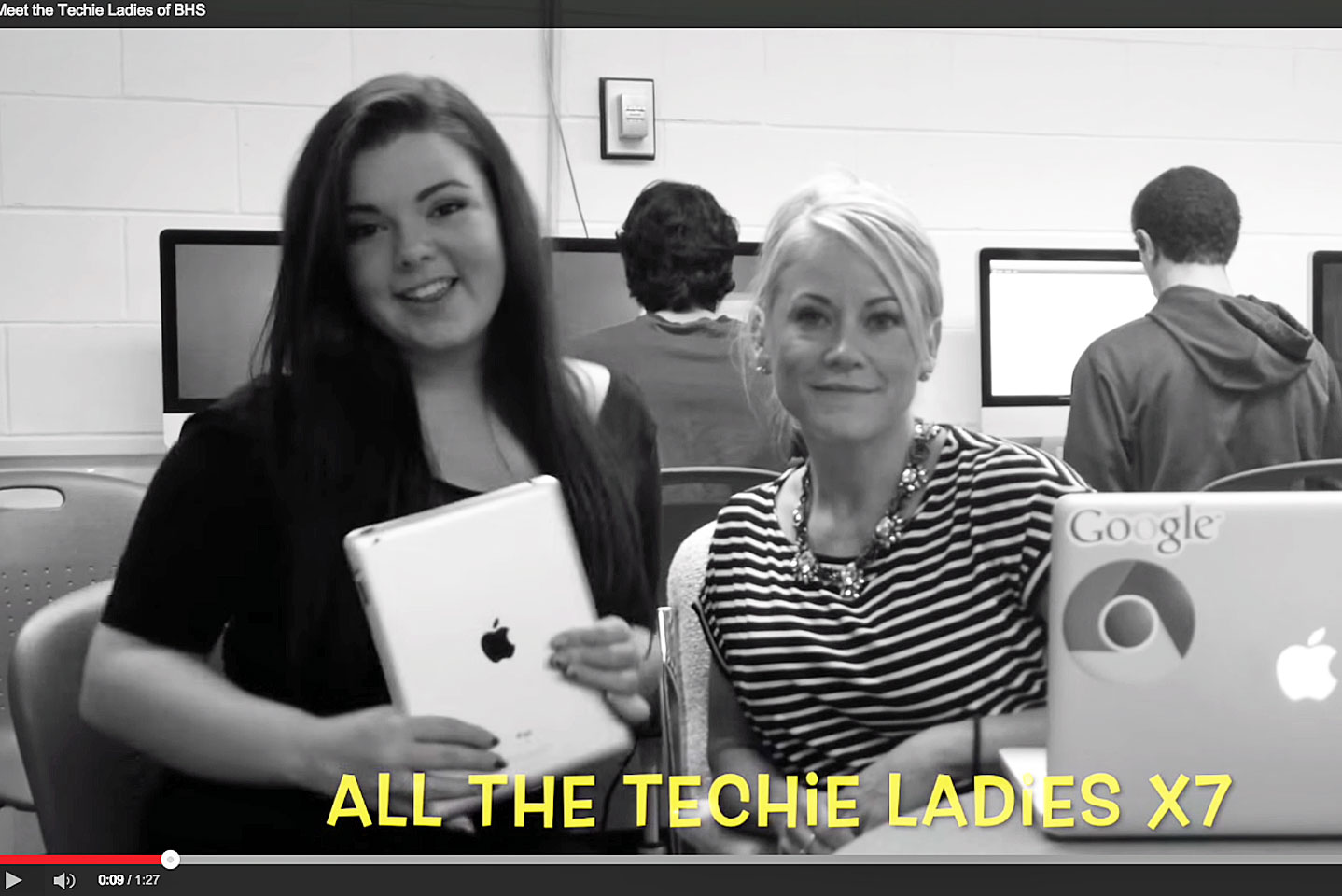A screen grab from Burlington High School's Help Desk video, "All the Techie Ladies," produced by the female members of the team. 