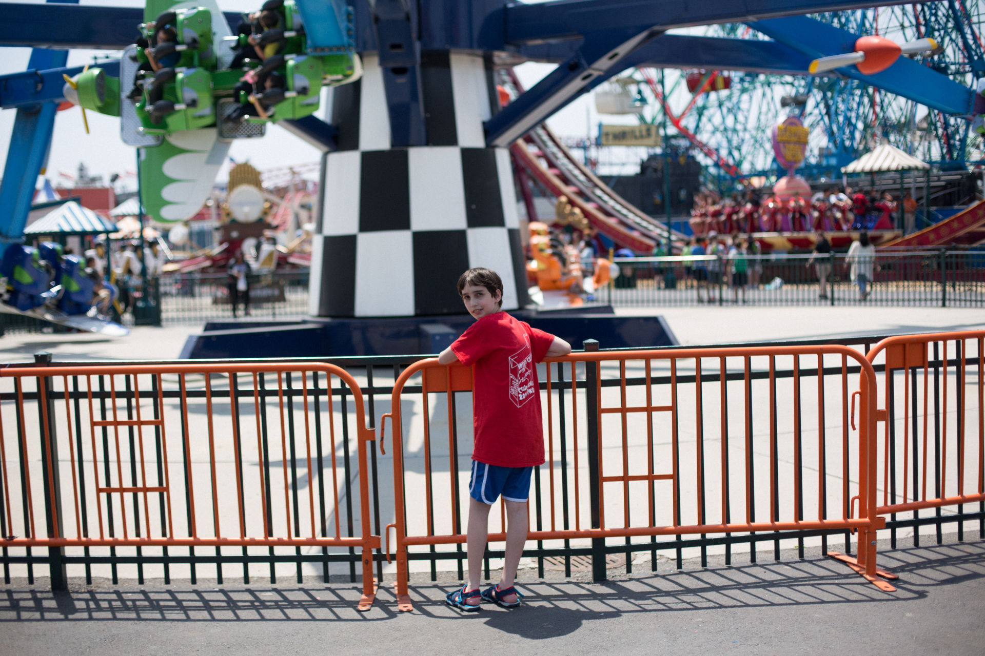 Etai Kurtzman, 12, at Luna Park in Coney Island in Brooklyn, NY May 28, 2015. The group of students from Quest to Learn School took the day trip to Coney Island to analyze user experience on games and rides at Luna Park as part of  their late-spring school curriculum. 