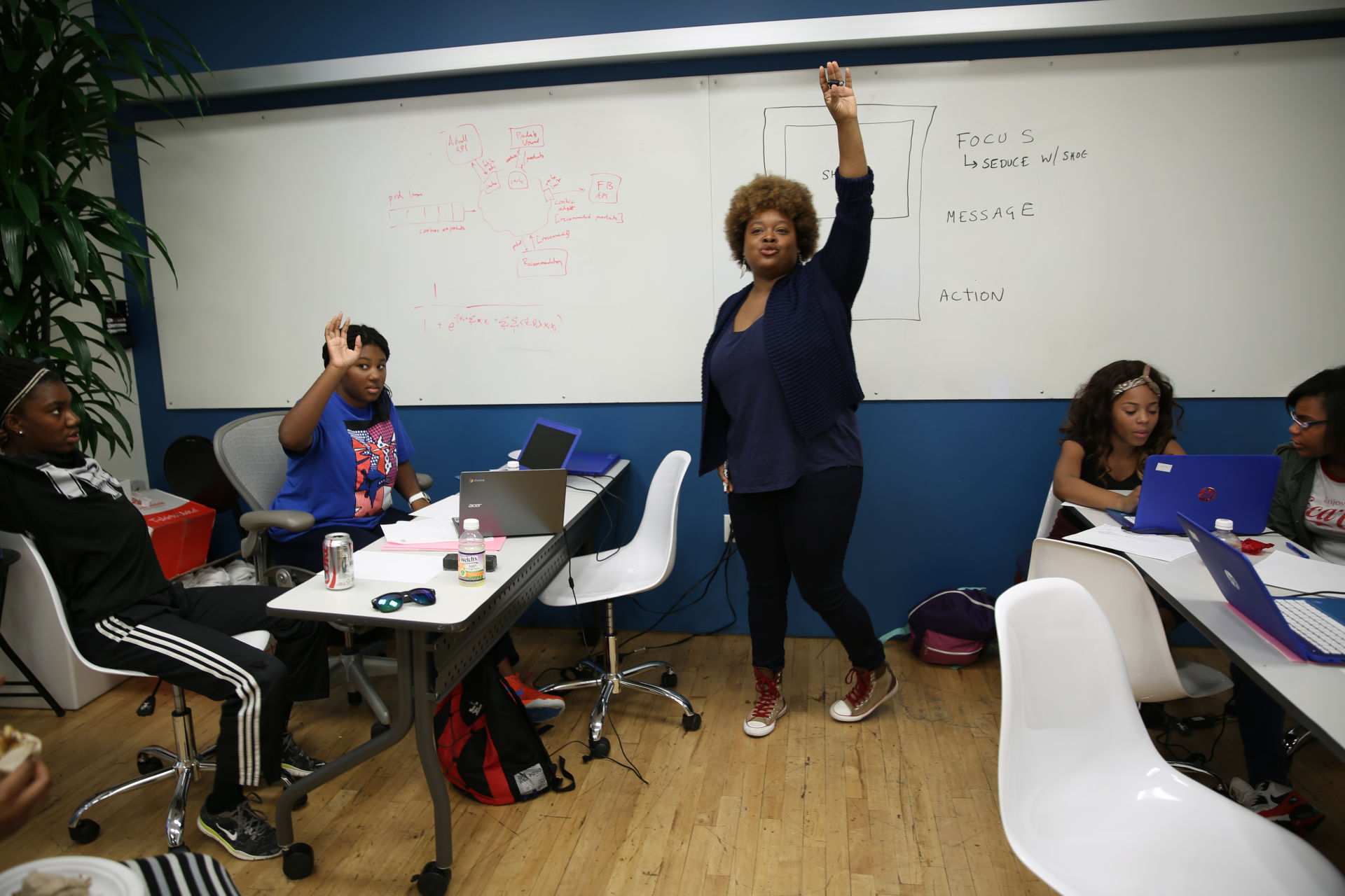 Keisha Michelle Richardson, a software engineer and entrepreneur, leads a summer camp lesson at Black Girls Code in San Francisco.