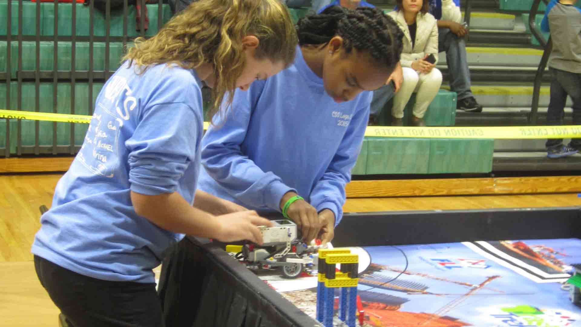 Students in the Columbus School for Girls Lego League during a competition. 