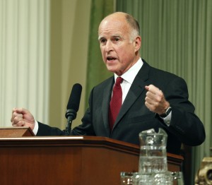 Gov. Jerry Brown delivers his State of the State address during a joint session of the California legislature at the Capitol in Sacramento, Calif., on Monday, Jan. 31, 2011. (Steve Yeater/AP)