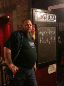 A bouncer for a wordpress party at SXSW in Austin, Texas.