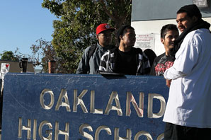 Students stand in front of Oakland High School. Justin Sullivan/Getty