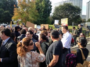 Occupy Oakland protesters at a press conference near Lake Merritt