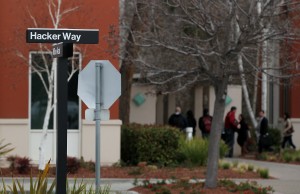 A street sign for 'Hacker Way' is stands at the Facebook headquarters on February 1, 2012 in Menlo Park, California. (Photo by: Justin Sullivan/Getty Images)