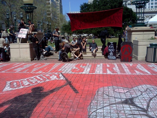A chalk drawing at Oakland's Frank Ogawa Plaza on May 1, 2012. 