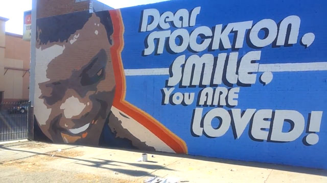 A new mural in downtown Stockton. Screenshot courtesy of Benjamin Saffold.