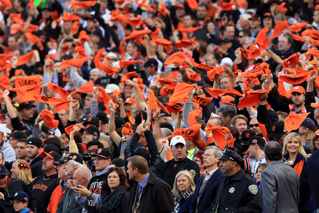 Giants fans cheer during a 2012 World Series game at AT&T Park. (Doug Pensinger/Getty Images)