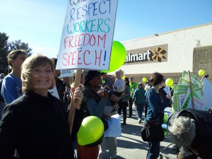 About one hundred people gathered outside Walmart's Richmond store today to protest Walmart wages and benefits. (Aarti Shahani: KQED)