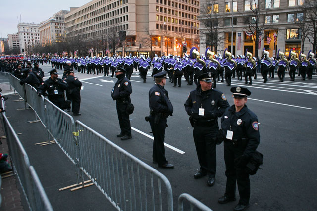 Members of the Lesbian and Gay Band Association march in the Inaugural Parade. (James Tensuan/NewsHour)