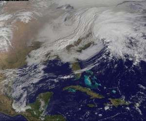 The visible image was captured by NOAA's GOES-13 satellite on Friday, Feb. 8. (NASA GOES Project Caption: NASA Goddard/Rob Gutro)