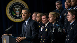 Joined by emergency responders, President Barack Obama warned of the effects of the sequester. (Brendan Smialowski/AFP/Getty Images