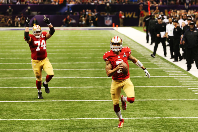 Kaepernick then rushed for a TD. After a failed 2-point conversion, it was Ravens 31, 49ers 29. (Ronald Martinez/Getty Images)