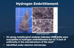 A careful look at the metal in the 2008 rods that show hydrogen embrittlement. (graphic: Bay Area Toll Authority)