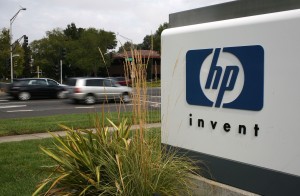The HP logo is displayed on the entrance to the Hewlett-Packard Headquarters September 16, 2008 in Palo Alto, California. (Justin Sullivan/Getty Images)