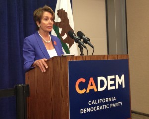 House Minority Leader Nancy Pelosi speaks to reporters in Sacramento