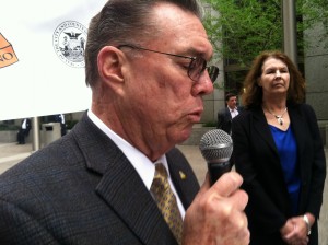 San Bruno Mayor Jim Ruane calls for maximum fine against PG&E. (Peter Jon Shuler/KQED)