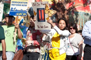 In San Jose, more than 1,000 people marched on City Hall. (Deborah Svoboda/KQED)
