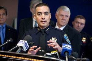 Anthony Toribio, acting Oakland Police Chief talks at a press conference to release the Oakland Crime Reduction Project Bratton Group Findings and Recommendations. (Deborah Svoboda/KQED)
