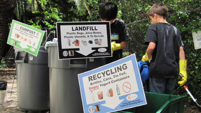 Students at John Muir Elementary sort for composting and recycling. (Courtesy of Green Schools Initiative)