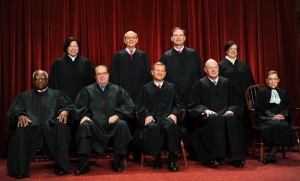 Front row (L-R): Associate Justice Clarence Thomas, Associate Justice Antonin Scalia, Chief Justice John G. Roberts, Associate Justice Anthony M. Kennedy and Associate Justice Ruth Bader Ginsburg. Back Row (L-R): Associate Justice Sonia Sotomayor, Associate Justice Stephen Breyer, Associate Justice Samuel Alito Jr. and Associate Justice Elena Kagan. (Tim Sloan/AFP/Getty Images)