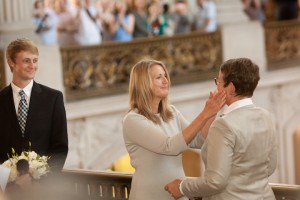 Sandra Stier (L) and Kris Perry were married by California.Attorney General Kamala Harris at San Francisco City Hall on July 28, 2013 -- the first same-sex marriage to take place in California since 2008.(KQED/Darlene Bouchard)
